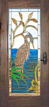 Custom stained and leaded glass great blue heron door