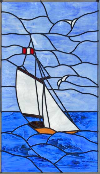 stained and leaded glass sailboat