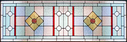 Custom art deco inspired stained and leaded glass oval abstract window