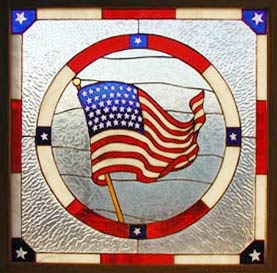 stained glass window of the United States flag