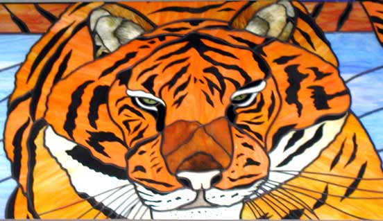 Tiger stained and leaded glass commemorative 2009 school window