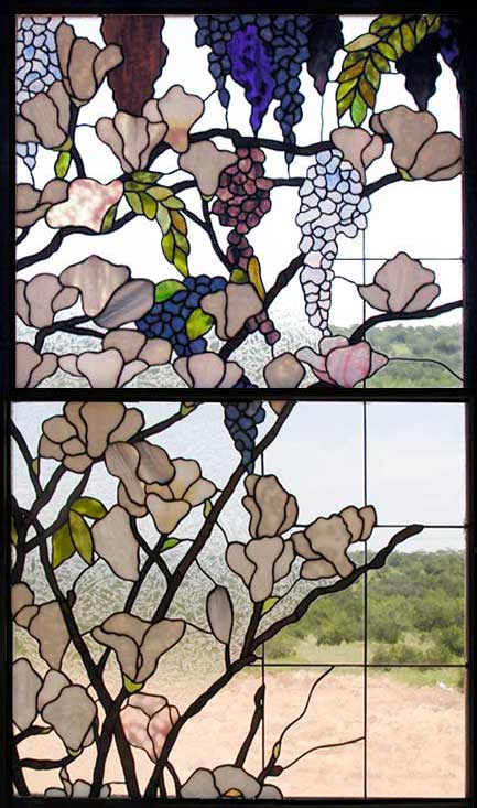 magnolia and wisteria stained glass windows