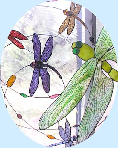 dragonflies custom stained glass window