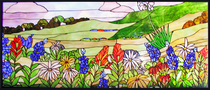 Texas wildflowers stained glass window custom glass design