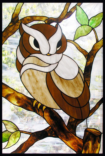 Custom stained glass owl window