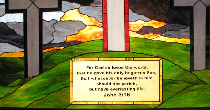 John 3:16 custom religious stained and leaded glass church window