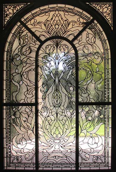 large leaded glass Keech Victorian style window