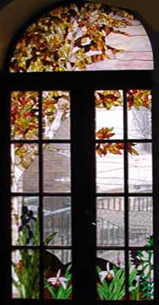 stained and leaded french door windows