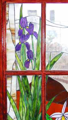 stained and leaded french door windows