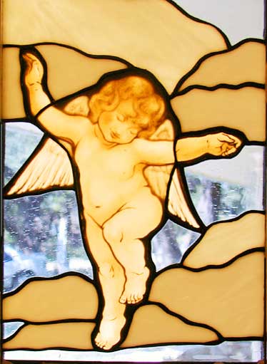 Cherub 4 stained and leaded glass window