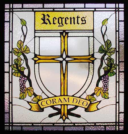 Regents stained and leaded glass window