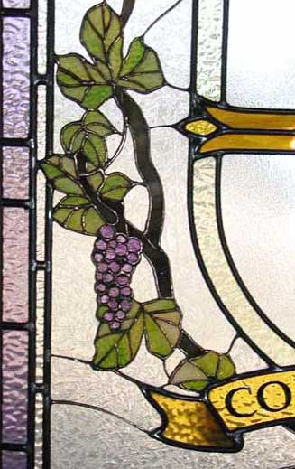 Closeup of regents stained and leaded glass window