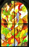 abstract arch stained and leaded glass window
