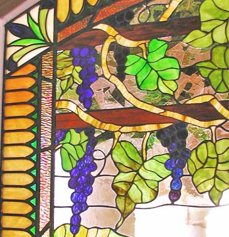 Custom stained and leaded glass grapes window